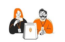 To frivillige og en valgurne. Illustrasjonsgrafikk: Valgdirektoratet